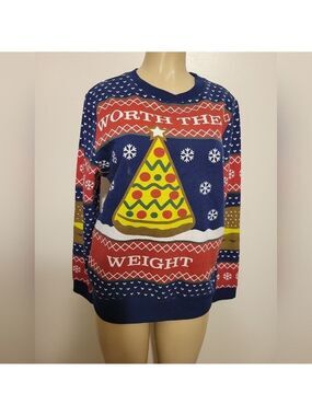 MAD Engine Festive Blue Sweater Christmas Ugly Sweater Hoildays Large